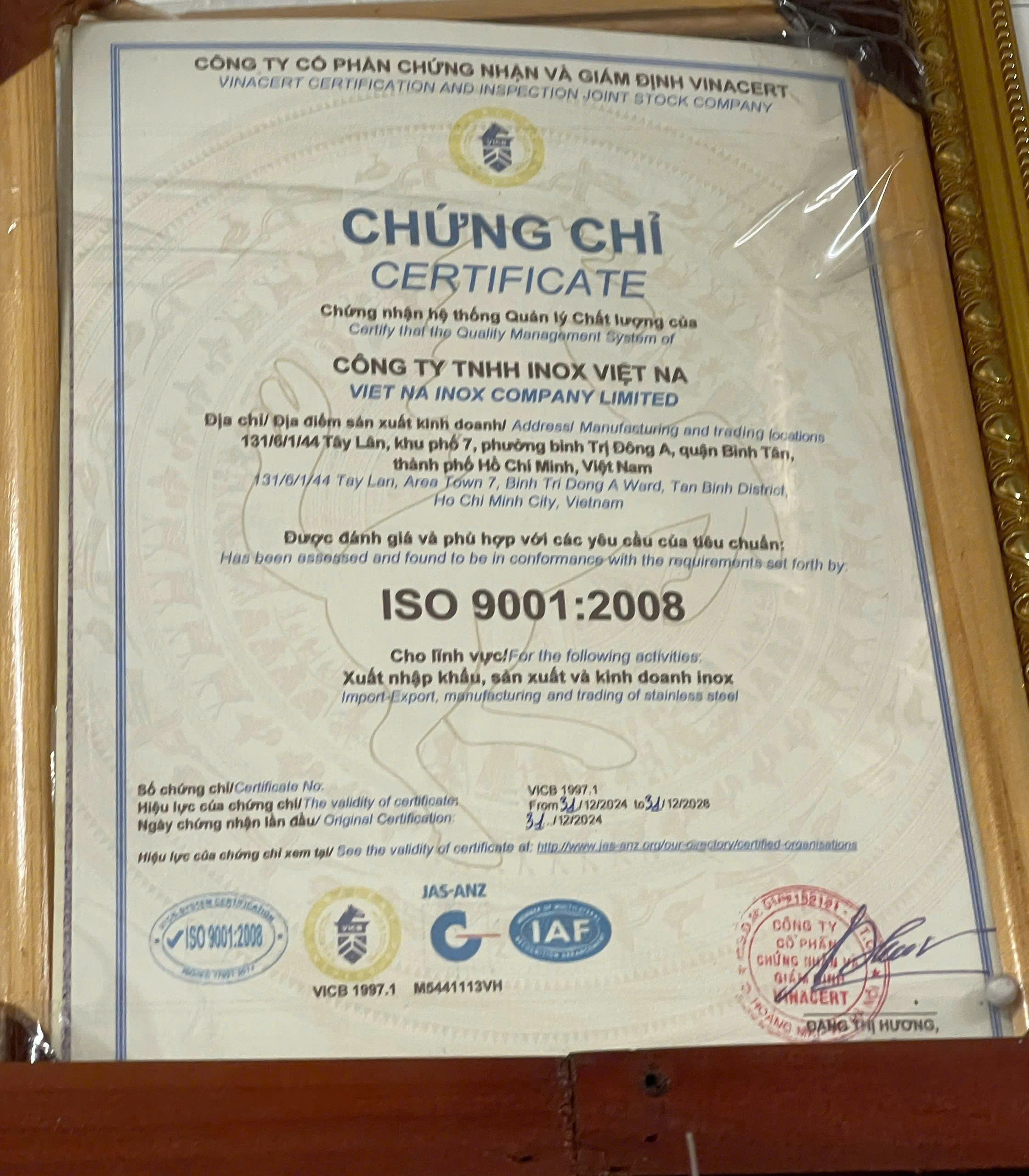ISO 9001 2008 Certificate